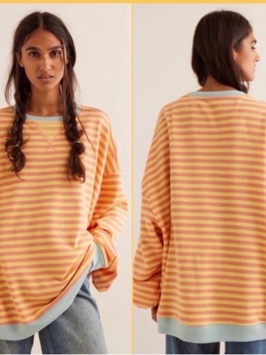 Free People Tops - Free People Sunset Stripe Relaxed Crewneck Sweatshirt